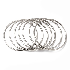 Stainless Steel Color 7Pcs 304 Stainless Steel Thin Plain Bangle Sets, Stainless Steel Color, Inner Diameter: 2-7/8 inch(7.2cm)