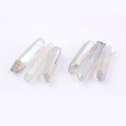 WhiteSmoke Electroplated Natural Quartz Crystal Graduated Beads Strands, Nuggets, WhiteSmoke, 21~43x5~13mm, Hole: 1mm, 3pcs/set
