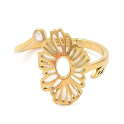 Real 18K Gold Plated 304 Stainless Steel with  Cubic Zirconia Adjustable Rings, Birthflower April-Daisy, Golden, 1.5~15.7mm, US Size 6 1/4(16.7mm)
