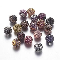 Mixed Color Brass Micro Pave Cubic Zirconia Beads, Round, Mixed Color, 8mm, Hole: 2mm