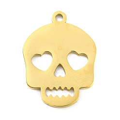 Oro 304 colgantes de acero inoxidable, Corte con laser, encanto del cráneo, dorado, 19x14x1 mm, agujero: 1.4 mm