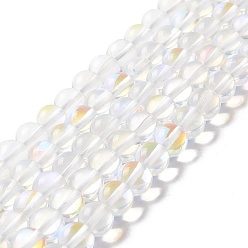 Clear AB Synthetic Moonstone Beads Strands, Round, Clear AB, 8mm, Hole: 1mm, about 48pcs/strand, 14.57''~15.35''(37~39cm)