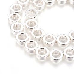 Plata Plateada Hilo de perlas de hematita sintético no magnético galvanizado, larga duración plateado, plano y redondo, Plata Plateada, 12x4 mm, agujero: 0.8 mm, sobre 34 unidades / cadena, 16.53 pulgada (42 cm)