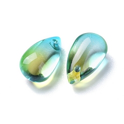 Green Yellow Transparent Glass Charms, Dyed & Heated, Teardrop, Green Yellow, 13.5x8x5.5mm, Hole: 1mm