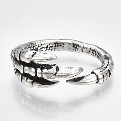 Античное Серебро Сплав манжеты кольца пальцев, широкая полоса кольца, коготь, античное серебро, Размер 9, 19 мм