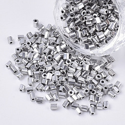 Silver 8/0 Two Cut Glass Seed Beads, Hexagon, Metallic Colours, Silver, 2.5~3x2.5mm, Hole: 0.9mm, about 15000pcs/bag