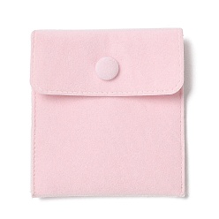Pink Velvet Jewelry Storage Pouches, Rectangle Jewelry Bags with Snap Fastener, for Earrings, Rings Storage, Pink, 9.65x8.9cm
