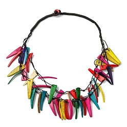 Colorido Collares de varios hilos con cuentas en forma de colmillo de coco natural teñido, joyas bohemias para mujer, colorido, 23.66 pulgada (60.1 cm)