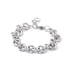Stainless Steel Color 304 Stainless Steel Rolo Chain Bracelets, with Lobster Claw Clasps, Stainless Steel Color, 7 inch(17.9cm), 11.5mm