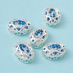 Bleu Dodger Maillons multibrins de zircone cubique micro pavés de laiton respectueux de l'environnement, crémaillère plaquage, sans cadmium et sans plomb, ovale, couleur argent plaqué, Dodger bleu, 14x10x5mm, Trou: 1.2mm