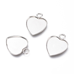 Stainless Steel Color 304 Stainless Steel Pendant Cabochons Settings for Fashion Jewelry, Plain Edge Bezel Cups, Heart, Stainless Steel Color, Tray: 12x12mm, 16.5x13x1mm, Hole: 2.5mm