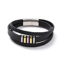 Golden & Stainless Steel Color Microfiber Multi-strand Bracelets, Braided Cord Bracelets for Men Women, with 304 Stainless Steel Magnetic Clasps & Beads, Golden & Stainless Steel Color, 8-1/2 inch(21.5cm)