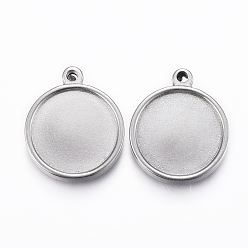 Stainless Steel Color 304 Stainless Steel Pendant Cabochon Settings, Double-sided Tray, Flat Round, Stainless Steel Color, 21.5x18x3mm, Hole: 2mm, Tray: 15mm
