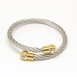 Couleur Mélangete 304 bracelets de couple acier inoxydable des femmes à la mode, avec les accessoires de tête en strass, or et la couleur de l'acier inoxydable, 52mm