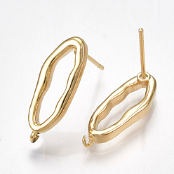 Real 18K Gold Plated Brass Stud Earring Findings, with Loop, Oval, Nickel Free, Real 18K Gold Plated, 19x6.5mm, Hole: 0.5mm, Pin: 0.7mm