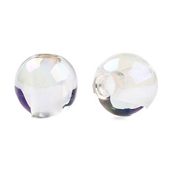 Clear Transparent Resin European Beads, Pearl Luster Plated, Large Hole Beads, Round, Clear, 20x18.5mm, Hole: 6mm