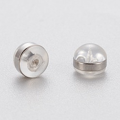 Stainless Steel Color Eco-Friendly Plastic Ear Nuts, Earring Backs, with 304 Stainless Steel Findings, Half Drilled, Half Round/Dome, Stainless Steel Color, 5.5x5.5x3.8mm, Hole: 1mm