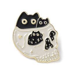 Skull Black Cat Enamel Pins, Alloy Brooch for Backpack Clothes, Skull, 31.5x28x1.5mm