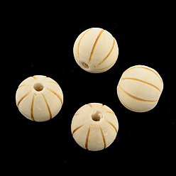 Moccasin Undyed Natural Wood Round Beads, Macrame Beads Large Hole, Lead Free, Moccasin, 16mm, Hole: 4mm