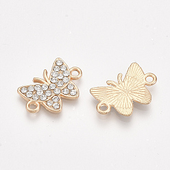 Golden Alloy Links connectors, with Rhinestone, Butterfly, Crystal, Golden, 13x19x2mm, Hole: 1.5mm