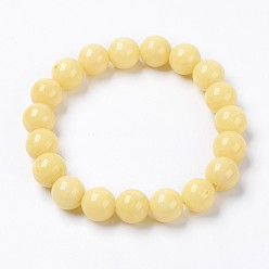 Lemon Chiffon Natural Mashan Jade Beaded Stretch Bracelet, Dyed, Round, Lemon Chiffon, 2 inch(5cm), Beads: 8mm