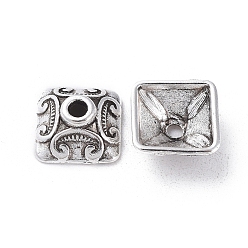 Antique Silver Tibetan Style Caps, Square, Lead Free & Cadmium Free, Antique Silver, 10x10x5mm, Hole: 2mm