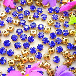 Azul Capri Coser redondo plano en diamantes de imitación, diamantes de imitación de cristal, Enlaces multifilares, con ajuste de puntas de latón, capri azul, 4 mm, sobre 1400~1440 unidades / bolsa