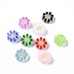 Color mezclado Perlas de vidrio transparentes, con esmalte, flor, color mezclado, 13.5x13.5x7 mm, agujero: 1 mm