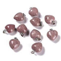 Rhodonite Natural Rhodonite Pendants, with Platinum Brass Loops, Heart, 18~19x15~15.5x6~8mm, Hole: 6x2.5~3mm