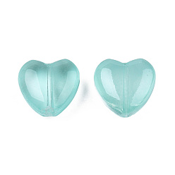 Turquoise Perles de verre peintes par pulvérisation transparent, cœur, turquoise, 12x12x5.5mm, Trou: 0.9~1mm
