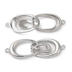 Real Platinum Plated Brass Connector Charms, Nickel Free, Oval Links, Real Platinum Plated, 35.5x11.5x4mm, Hole: 1.6mm