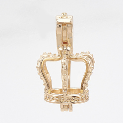 Light Gold Pendentifs médaillon en laiton, pendentifs cage, creux, couronne, or et de lumière, 20x12x14mm, trou: 4x3 mm, mesure intérieure: 7x9 mm