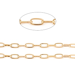 Oro 304 cadenas de clips de acero inoxidable, cadenas portacables alargadas estiradas, sin soldar, con carrete, dorado, 12x6x1.2 mm, aproximadamente 32.8 pies (10 m) / rollo