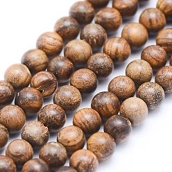 Bois Brins de perles en bois de padouk africain naturel, non teint, ronde, 10mm, Trou: 1mm, Environ 39 pcs/chapelet, 15.55 pouce (39.5 cm)