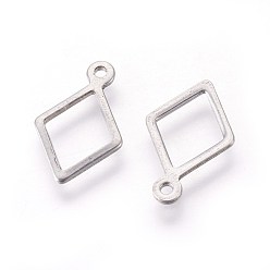 Stainless Steel Color 304 Stainless Steel Open Pendants,,  Rhombus, Stainless Steel Color, 14x9x0.8mm, Hole: 1mm