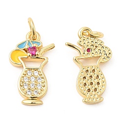 Real 18K Gold Plated Brass with Cubic Zirconia Enamel Pendants, Long-Lasting Plated, Lead Free & Cadmium Free, Cocktail Glass, Real 18K Gold Plated, 17.5x10x4mm