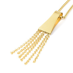 Golden Ion Plating(IP) 304 Stainless Steel Trapezoid with Tassel Pendant Necklace with Box Chains for Women, Golden, 23.66 inch(60.1cm)