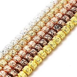 Mixed Color Electroplated Natural Lava Rock Beads Strands, Rondelle, Mixed Color, 6x7mm, Hole: 1mm, about 67~68pcs/strand, 15.35~15.63 inch(39~39.7cm)