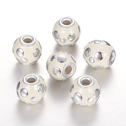 Ivoire Perles rondes indonésiennes manuelles, avec des noyaux en alliage, platine, blanc crème, 12.5x13mm, Trou: 3mm