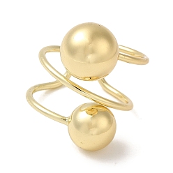Chapado en Oro Real 18K Anillo abierto de latón, anillo de envoltura, anillo de bola grande para hombres y mujeres, real 18 k chapado en oro, 10~26.5 mm, diámetro interior: 20 mm