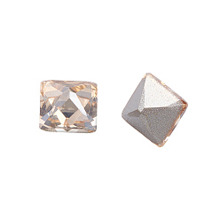 Golden Shadow K9 Glass Rhinestone Cabochons, Pointed Back & Back Plated, Faceted, Square, Golden Shadow, 6x6x6mm
