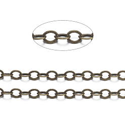 Античная Бронза Латунные плоские овальные кабельные цепи, несварные, с катушкой, без кадмия, без никеля и без свинца, античная бронза, 3.5x2.5x0.45 мм, около 301.83 футов (92 м) / рулон