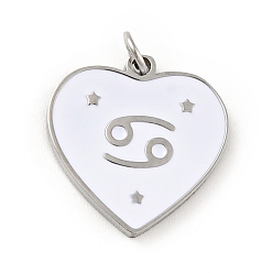 Cancer 304 Stainless Steel Pendants, with Jump Rings and Enamel, Heart, Stainless Steel Color, Cancer, 15x15x1.5mm, Hole: 2.8mm