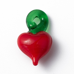 Красный Подвески лэмпворк ручной работы, сердце, красные, 21~22x12~14x7~8 мм, отверстие : 2.5~5 мм