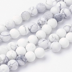 Howlite Natural Howlite Bead Strands, Round, Frosted, 8~8.5mm, Hole: 1mm, about 45~47pcs/strand, 14.9 inch(38cm)