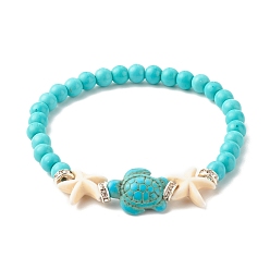Synthetic Turquoise Synthetic Turquoise(Dyed) Starfish & Turtle Stretch Bracelet, Gemstone Jewelry for Women, Inner Diameter: 2-1/8 inch(5.4cm)