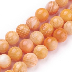 Orange Shell Beads Strands, Round, Dyed, Orange, 8mm, Hole: 0.8mm, about 50pcs/strand, 15.9 inch(40.5cm)
