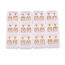 Thistle 304 Stainless Steel Earlobe Plugs, Screw Back Earrings, with Plastic Imitation Pearl, Flat Round, Golden, Thistle, 13mm, Pin: 1mm