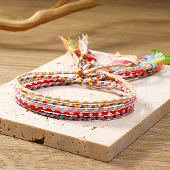 Rose Chaud 5 pcs 5 couleurs ensemble de bracelets en cordon tressé en coton, bracelets empilables tribaux ethniques bohème réglables pour femmes, rose chaud, diamètre intérieur: 2-1/8~2-3/4 pouce (5.3~7 cm), 1 pc / couleur