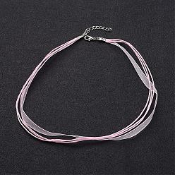 Pearl Pink Jewelry Making Necklace Cord, Organza Ribbon & Waxed Cotton Cord & Platinum Color Iron Clasp, Pearl Pink, 430x6mm